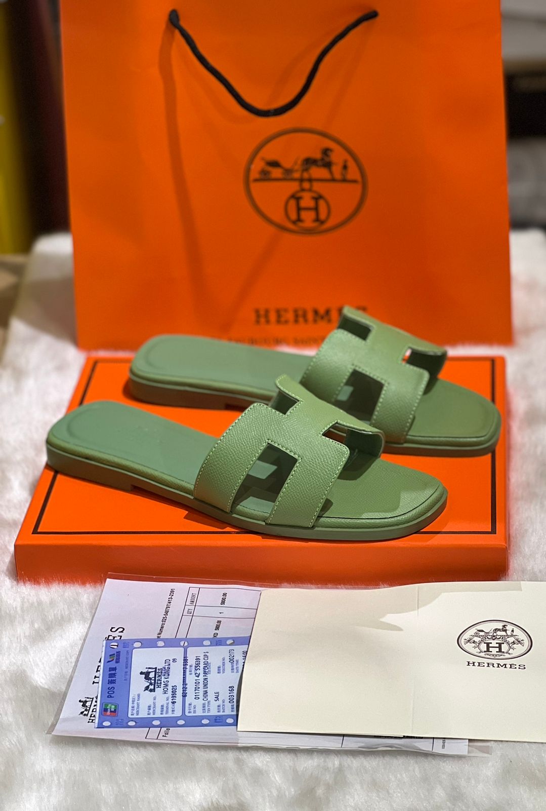 Hermes Oran Leather Matte Flat Sandals For Ladies