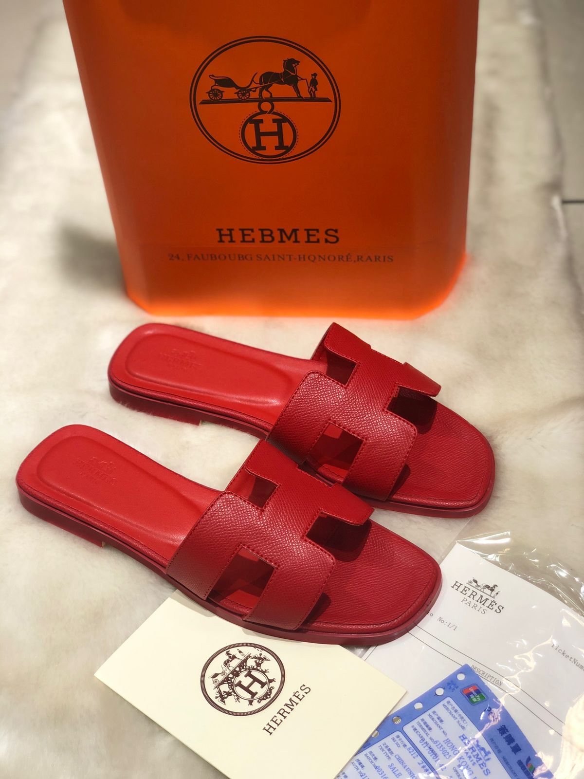 Hermes Oran Leather Matte Flat Sandals For Ladies